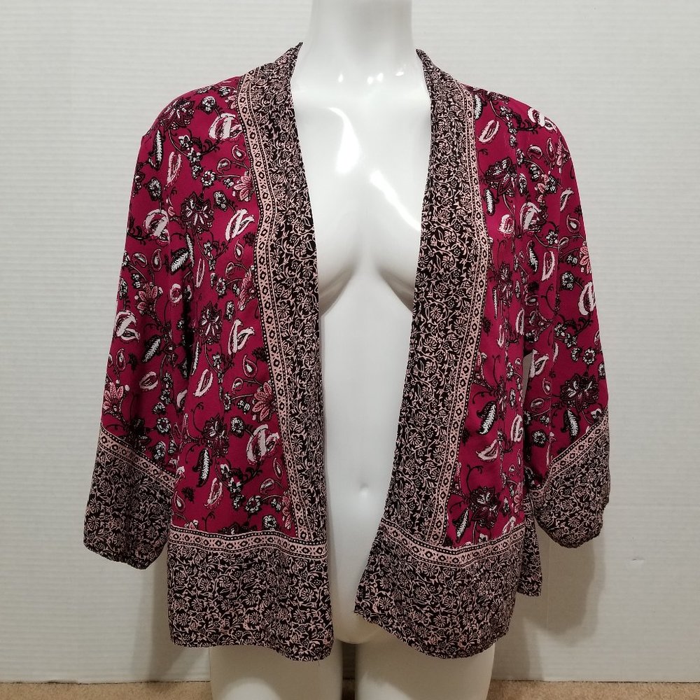 Torrid top 00/0 Border Print Cropped Kimono open front cardigan floral paisley